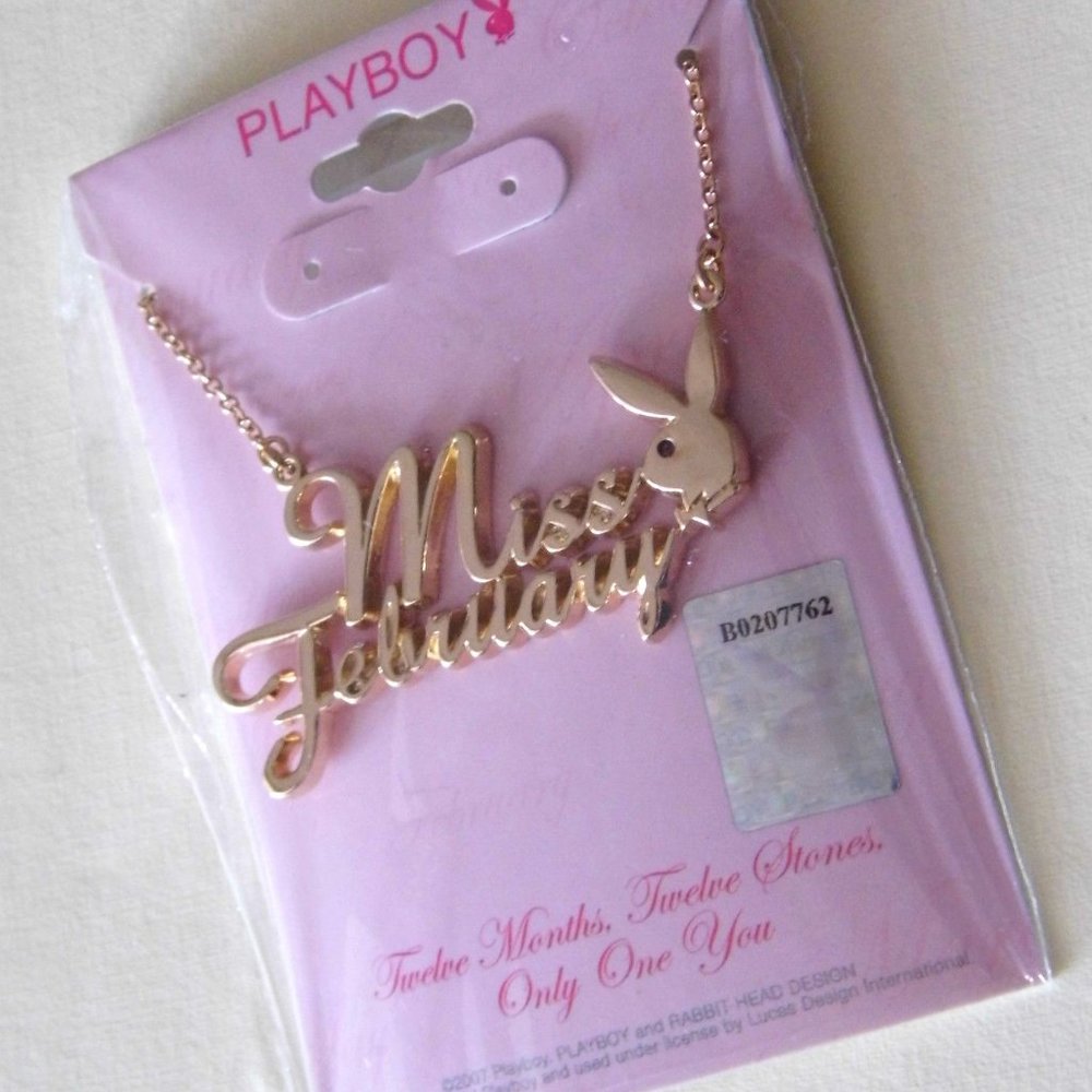 Playboy Necklace Miss February Bunny Pendant Gold Plated Birthstone NWT RARE y2k - Picture 3 of 15
